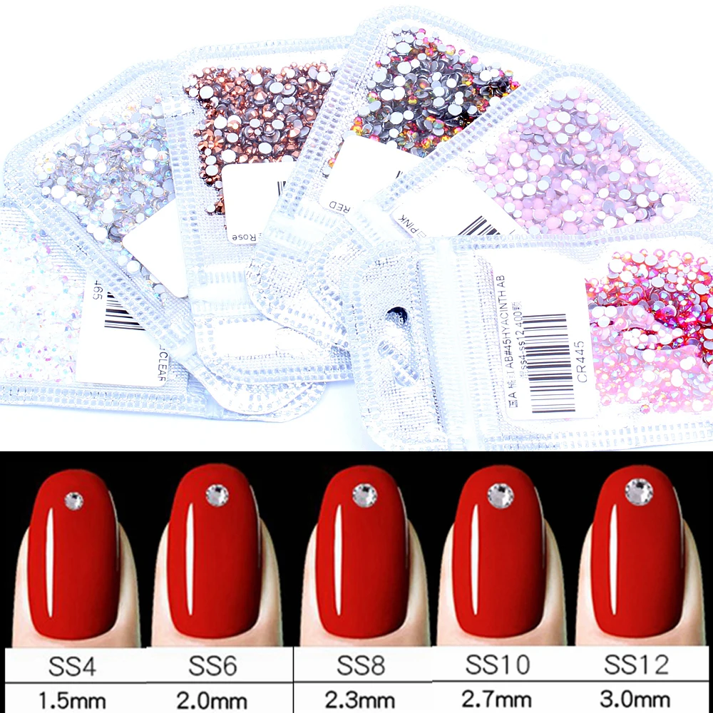 Crystal-Rhinestone-400pcs-60colors-Nail-Art-Decorations-Mix-Sizes-of-ss4-ss12-Non-HotFix-DIY-Flatback