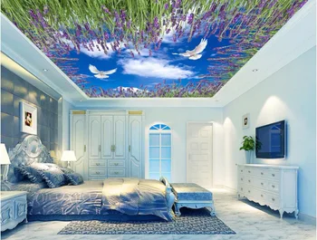 

Custom photo 3d ceiling murals wallpaper home decor painting blue sky Lavender dove 3d wall murals wallpaper for living room