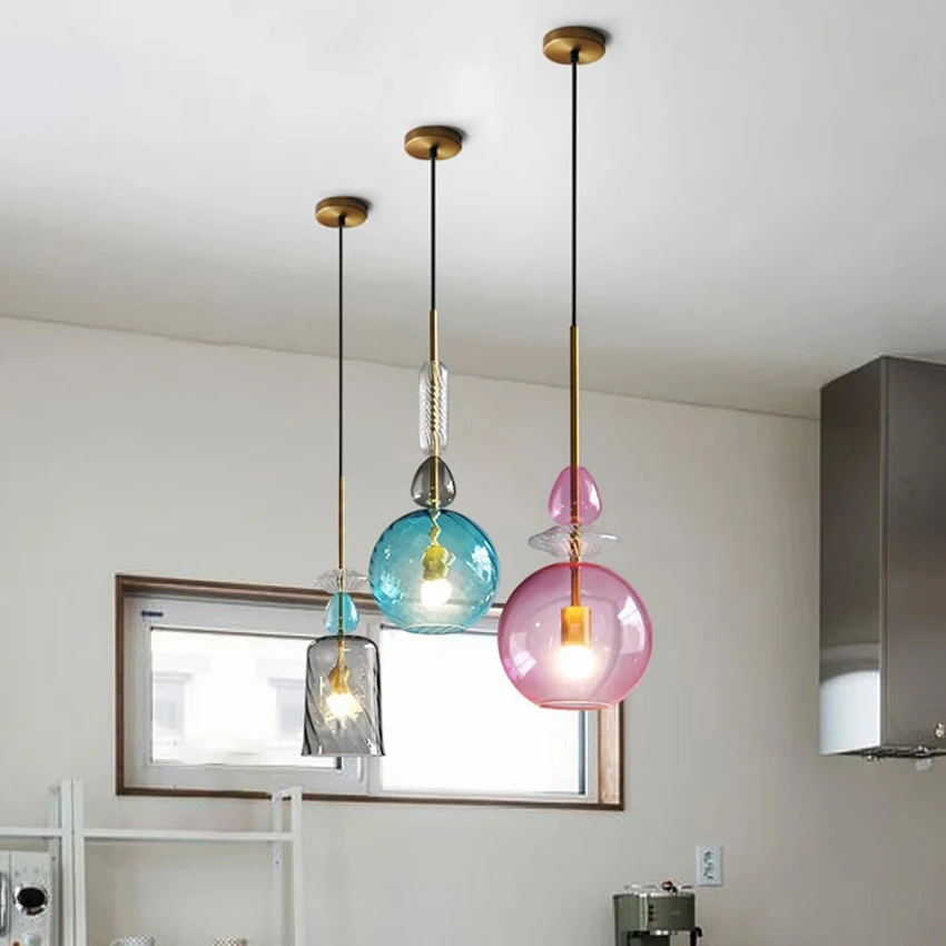 

Nordic Loft Led Glass Candy Decor Hanging Lamp Living Room Restaurant Corridor Pendant Lamp Lighting Luminaire Kitchen Fixtures
