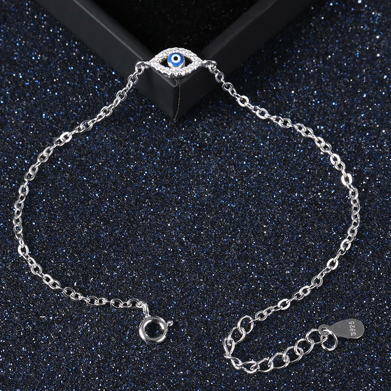 ELESHE Brand Link Chain Clear CZ Bracelet 925 Sterling Silver Blue Lucky Eye Crystal Charm Bracelet for Women Pulseira Jewelry