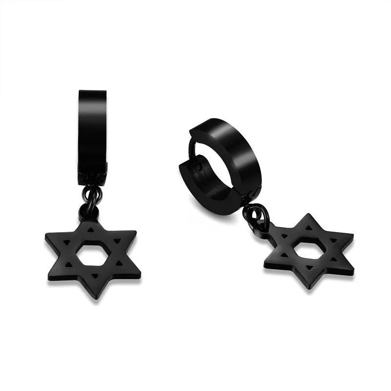 Мужские сережки Star of David черные серьги из нержавеющей стали Подарочные ювелирные