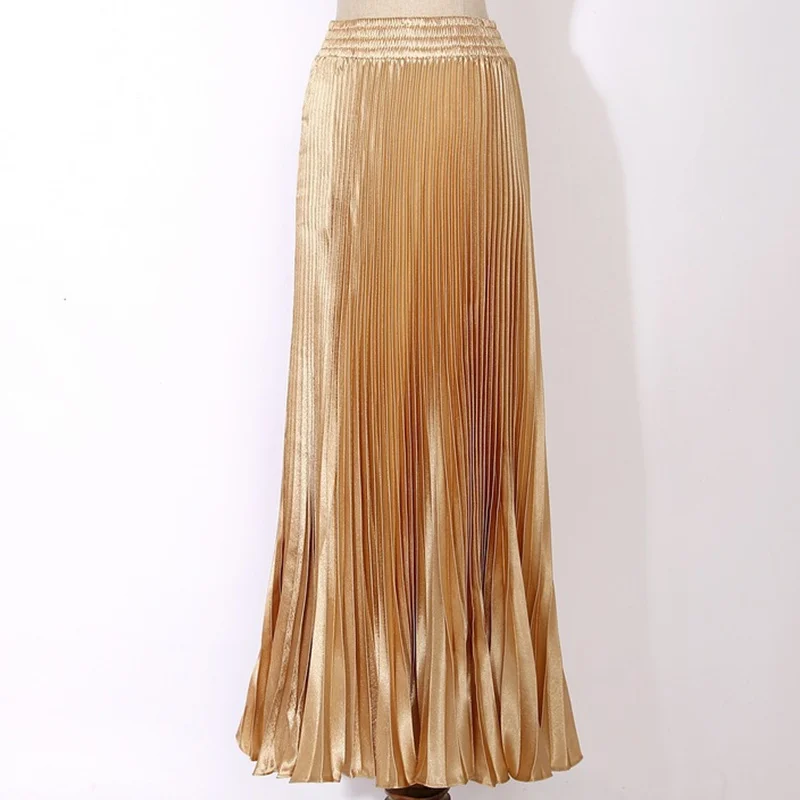Colysmo, винтажные юбки, женские, 80 s, Ретро стиль, высокая талия, длинная, металлическая, плиссированная юбка, зимняя, атласная, макси, юбка, летняя, Saia, миди - Цвет: Gold