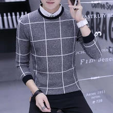 Новые осенние пуловеры с отложным воротником, повседневные клетчатые мужские вязаные свитера 3 цветов, модные свитера с длинным рукавом, теплые пальто