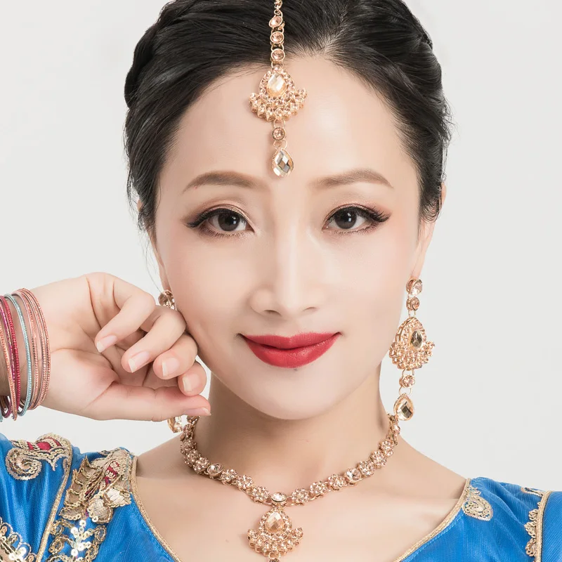 Индийский сценический реквизит для девочек, танцевальный аксессуар для женщин, сценический головной убор+ серьги+ ожерелье