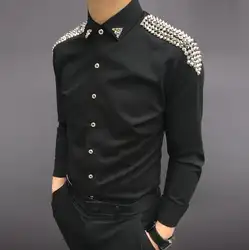 Модные брендовые повседневные мужские рубашки Бизнес Slim Fit черно-белая сценическая Мужская певица рубашка мужская певица сценическая