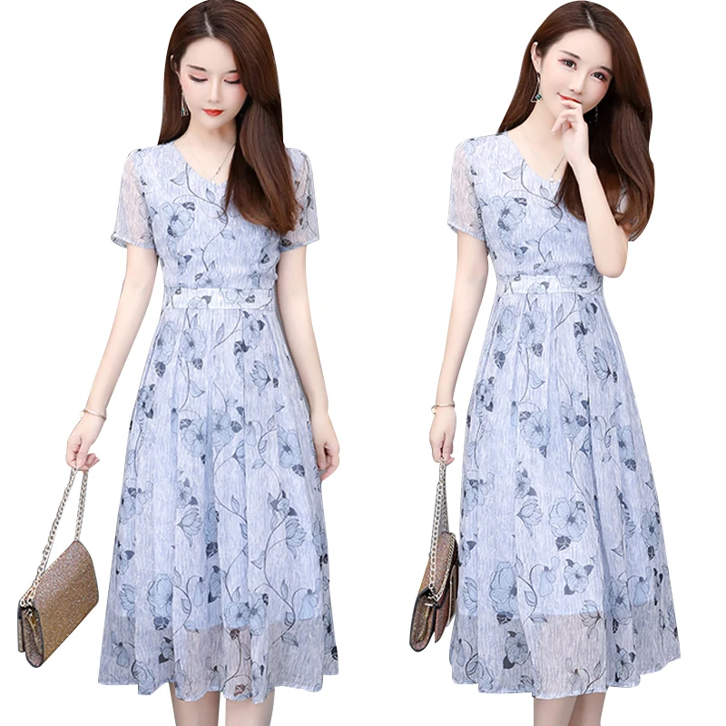

Wmswjh Womens Dresses Summer 2019 Short sleeve fashion Print Chiffon Dress Elegant V Collar Slim Bohemia long Dress ON483