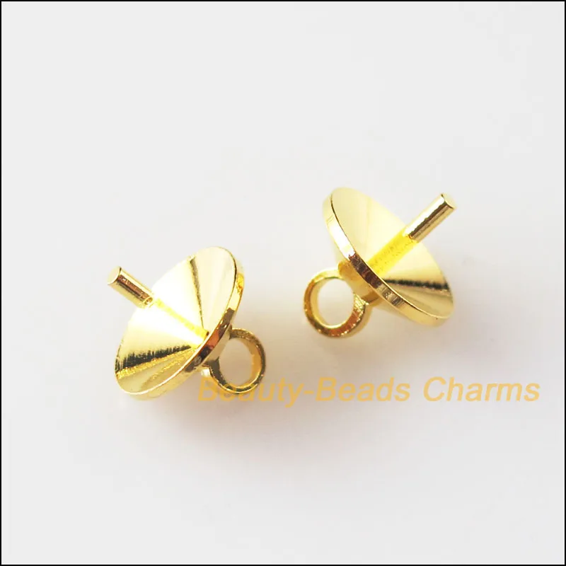 

New 18Pcs Gold Plated Eye Pin Pearl Pendants Charms w/8mm Cup Connectors 8x8.5mm