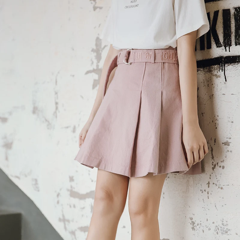 Элегантный дизайн высокая талия kawaii плиссированная мини-юбка чистый белый и розовый цвет модная летняя женская юбка