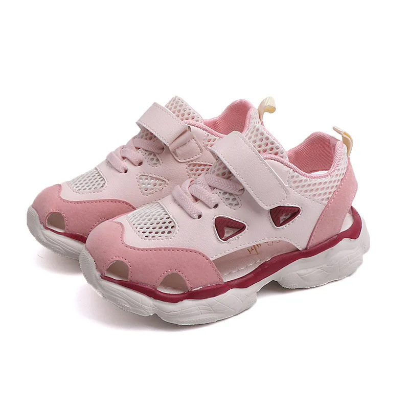 

AFDSWG girls shoes for summer Hollow breathable flat foot shoes children Pink sport sandal boys Beige girl sandals shoes