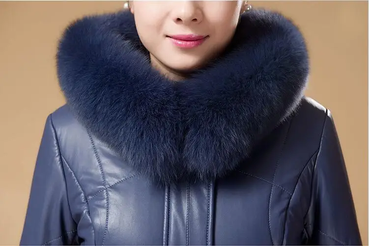 Plus Size Winter Warm Parkas For Women 4XL 5XL Fur Hooded Leather Overcoat Female Large Size Thicken Down Cotton Coat Ds50277
