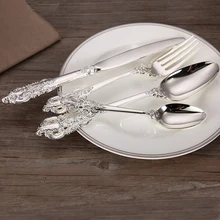 Покрынный серебряный комплект обеденного стола Ужин-нож для вилки и чайная посуда Набор столовых приборов 4 8 16 24шт / наборы