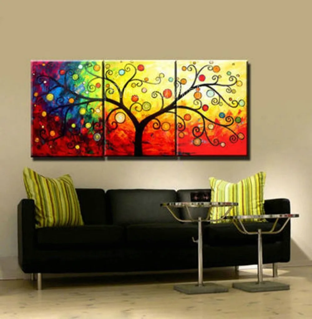 3 piece modern abstract canvas wall art handpained tree of life artwork