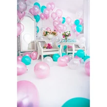 Laeacco Baby Birthday Party Balloons Flowers Mirror Home Decor Celebration Photo Backgrounds Photography Photo Backdrops Studio