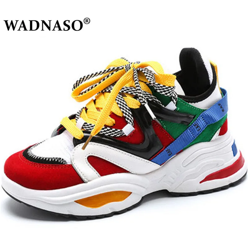 

WADNASO 2019 Women Sneakers Multi color Thick Sole Ladies Platform Shoes Height Increasing Chunky Shoes Women Casual Shoes 35-44