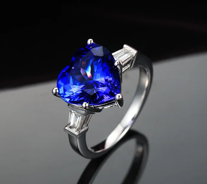 3 carat 925 sterling silver heart-shaped ring tanzanite diamant ring sapphire female man made diamond ring US size from 4.5 to 9