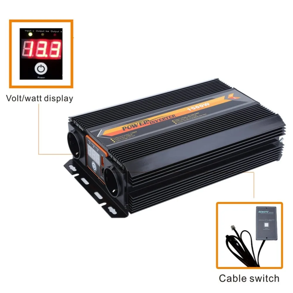 

Professional Modified Sine Wave Voltage Transformer 1500W 12V To 230V Inverter Converter Double Plug EU Plug Car Power Inverter