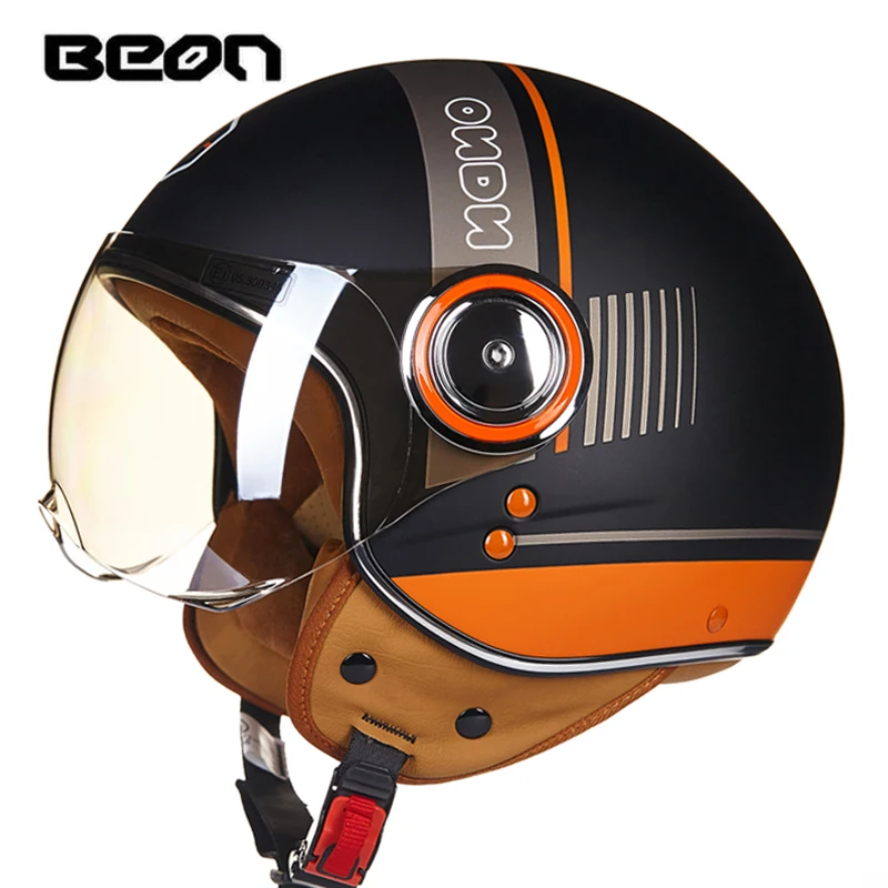 Мотоциклетный шлем BEON B110B для мужчин и женщин винтажный скутера с открытым лицом