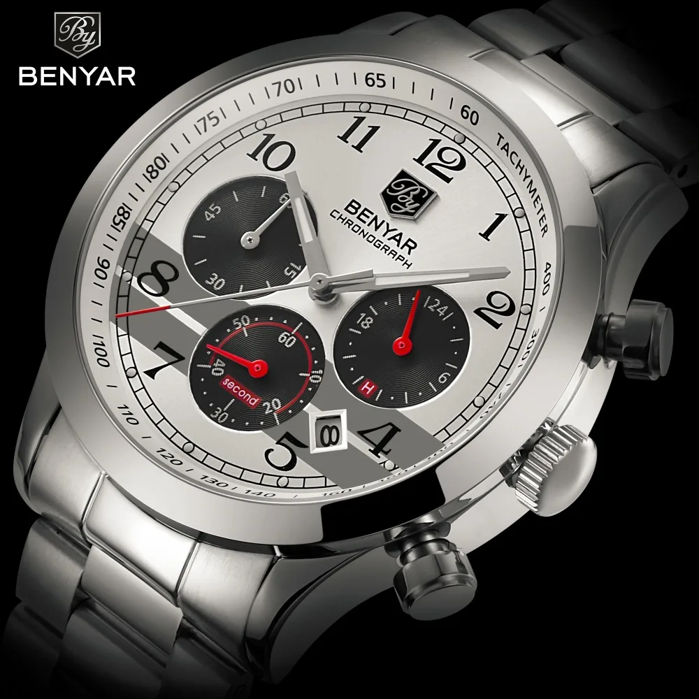 

BENYAR Military Chronograph Watch Men Top Brand Luxury Quartz Watches Stainless Steel Waterproof relogio masculino montre homme