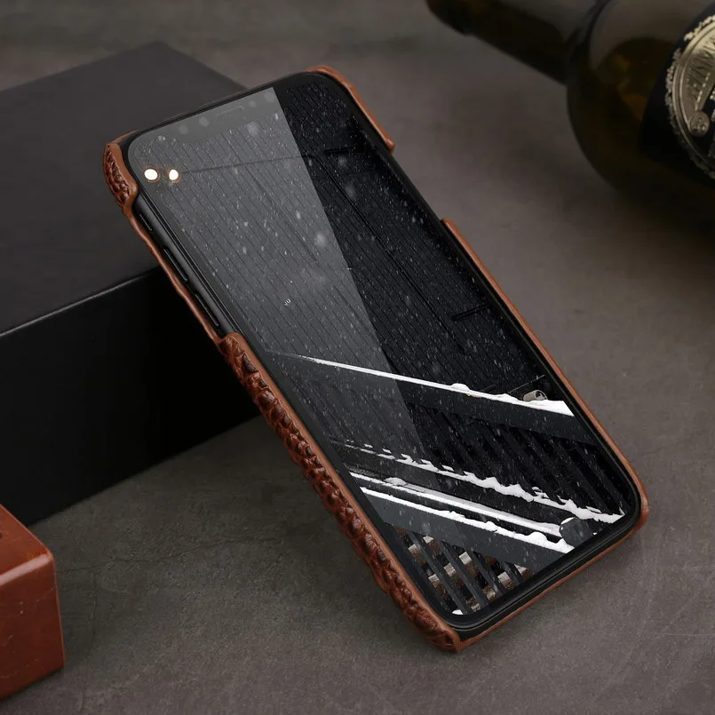 Phone Cases for iPhone XS Max Crocodile Head Pattern Genuine Leather Case for iPhone X XS XR 6 6s 7 8 Plus Cowhide Back Funda 4