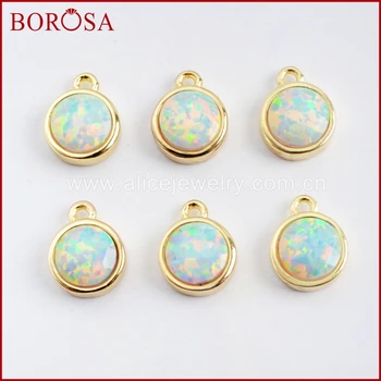 

BOROSA 10pcs Round 9mm Gold Color Bezel White Opal Faceted Charms,Wholesale Japanese Opal Charms Manmade Opal Jewelry ZG0300