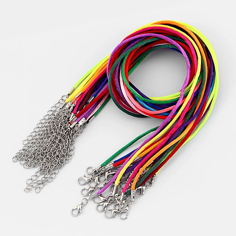 

10 Pcs Mixed Rainbow Colorful 2mm Round Satin Silk Cord String Choker/Necklace With Lobster Clasp Chain 13''-24"