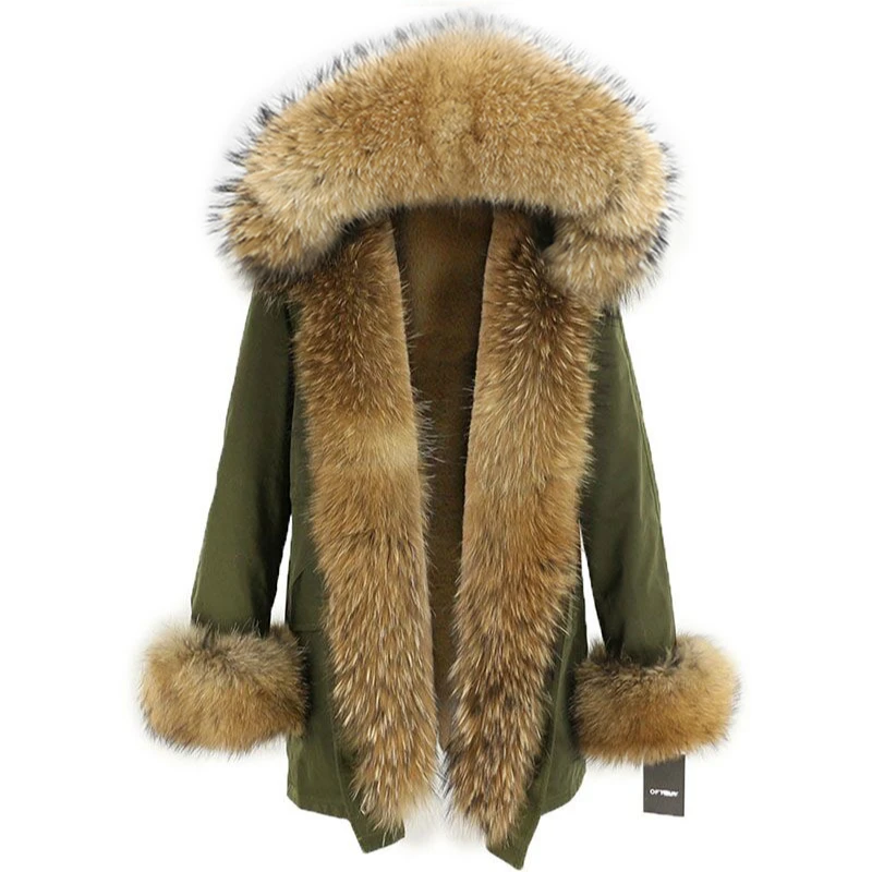 OFTBUY, пальто с натуральным мехом, зимняя куртка для женщин, натуральный мех енота, капюшон, водонепроницаемая, длинная парка, съемная, уличная одежда, роскошные парки, теплые