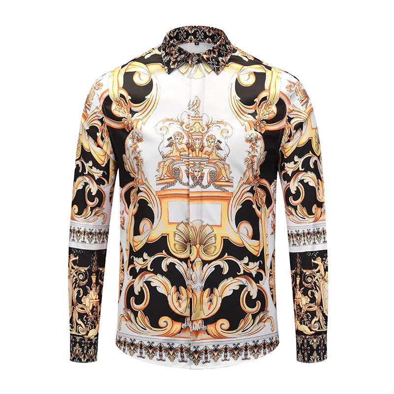 XIMIWUA 2019 New Arrival Men Shirts 3d Print Golden Design Casual Slim Fit Long Sleeve Hawaiian Shirt Chemise Homme Shirt Men