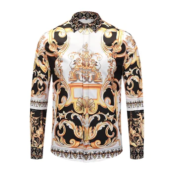 

XIMIWUA 2019 New Arrival Men Shirts 3d Print Golden Design Casual Slim Fit Long Sleeve Hawaiian Shirt Chemise Homme Shirt Men