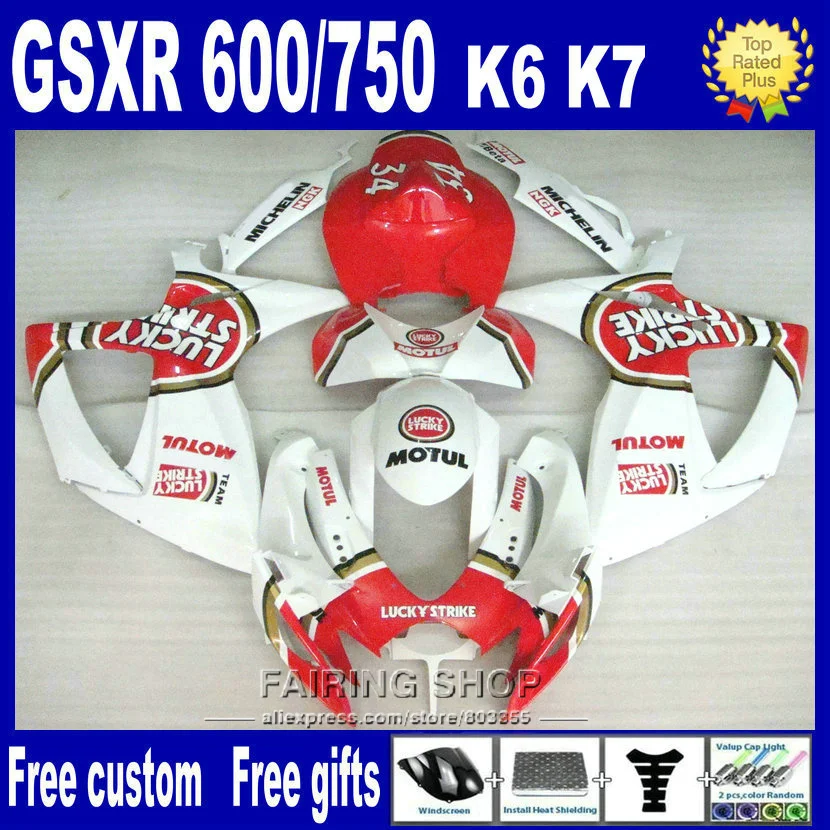 

Injection molding free customize fairing kit for suzuki gsxr 600 750 2006 2007 white red gsxr750 06 07 fairings nv11