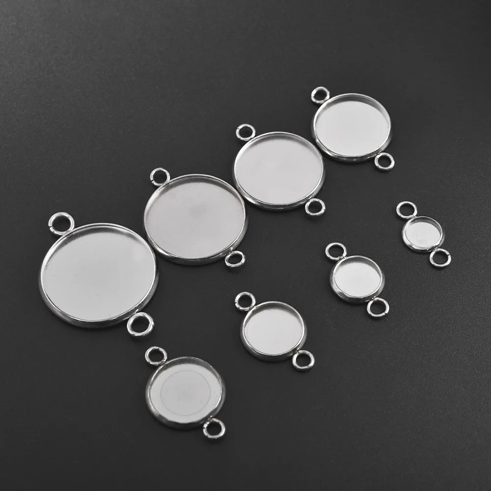 

30Pcs Stainless Steel Connector Setting Round Double Loop Cabochon Base Cameo Bezel 6mm 8mm 10mm 12mm 14mm 16mm 18mm 20mm 25mm