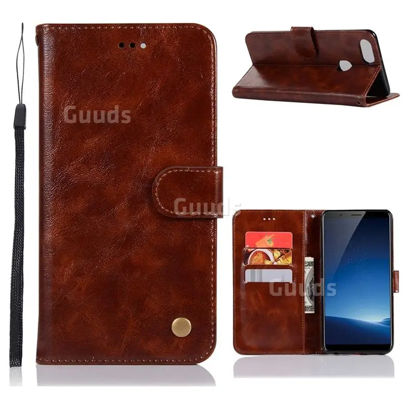 Luxury Retro Leather Wallet Case for Vivo X20 Plus - Brown