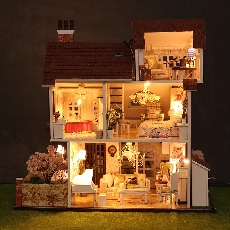 Xiang Ruige Eruditter Maison De Poupee Cadeau danniversaire Fait Main Cour De Style Chinois Assemblage De Modèle De Construction De Puzzle DIY Dollhouse Kit Miniature sans Couvercle 