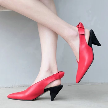 

EshtonShero Women's Shoes Woman Pumps Leather Thin High Heels Pointed Toe Classic Slingback Bride Ladies Wedding Shoes Size 3-12