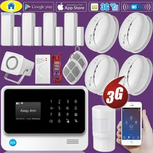 Золотой безопасности wifi 3g WCDMA GSM беспроводная домашняя охранная сигнализация детектор дыма датчик воды переключаемый язык