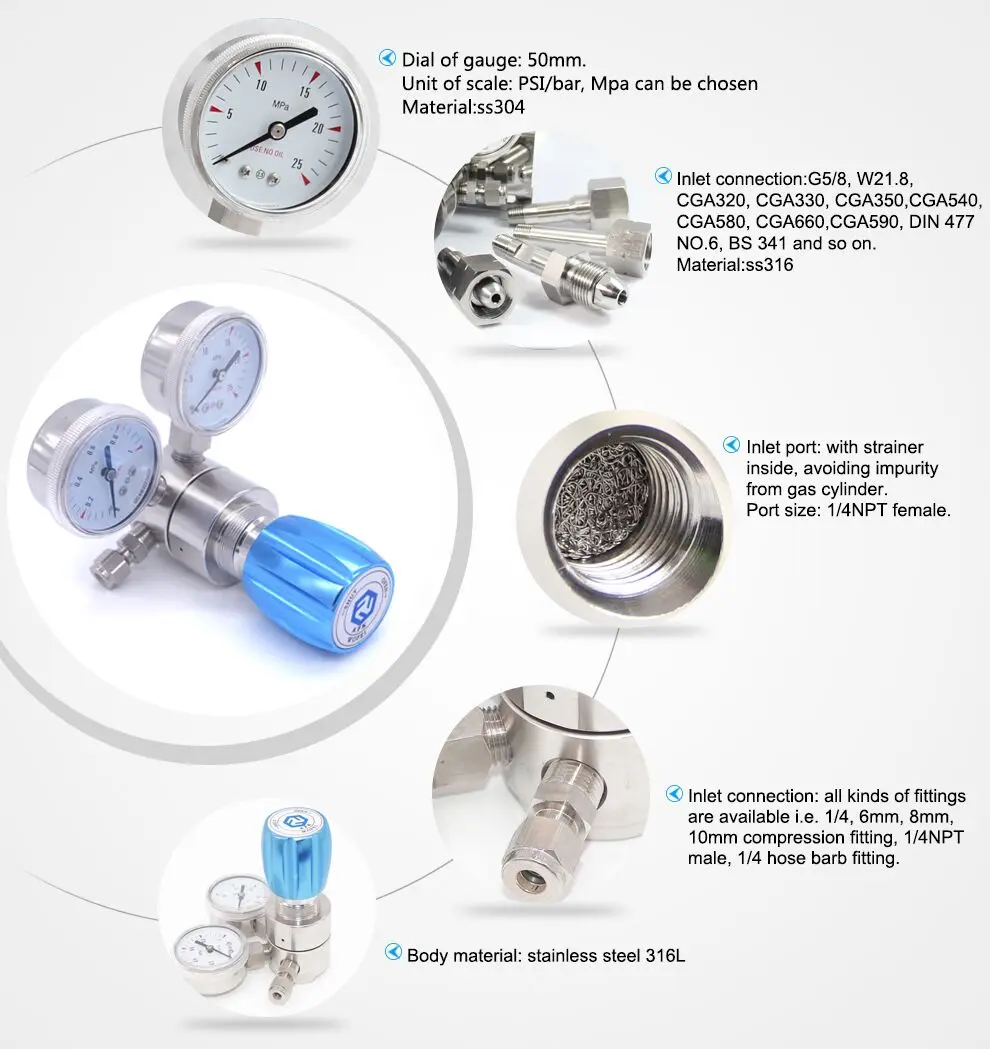 316L регулятор давления воздуха из нержавеющей стали 1/4"