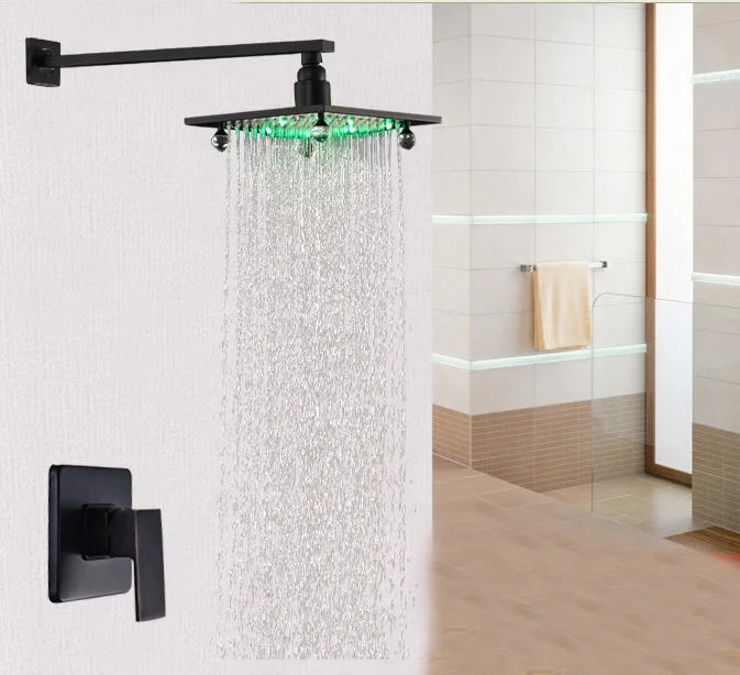 

Modern 8" LED Rainfall Shower Faucet Oil Rubbed Bronze Shower Mixer Wall Mounted