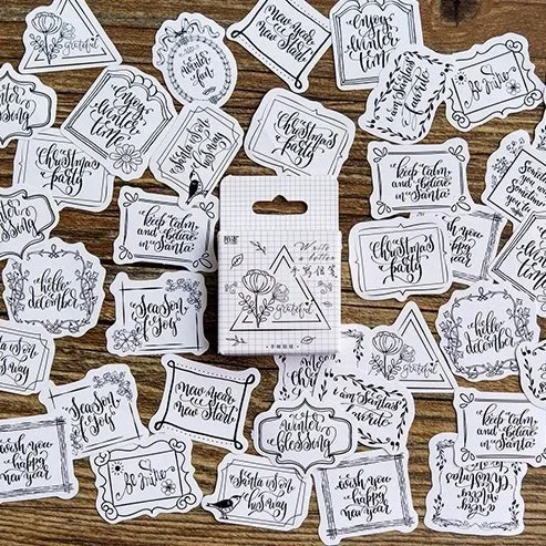 

45PCS/box New Cute Handwritten letterhead Diary Paper Lable Stickers Crafts And Scrapbooking Decorative Lifelog DIY Stationery