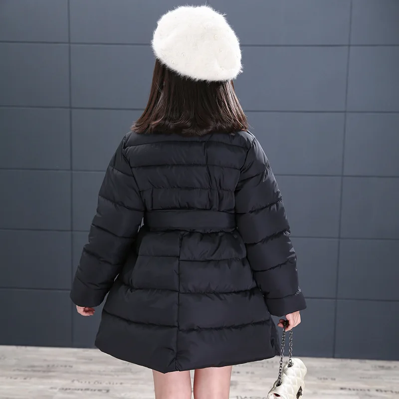 Зимнее пальто с капюшоном для девочек Детская верхняя одежда принцессы с длинными рукавами и поясом для рождественской школы теплая зимняя хлопковая куртка для девочек