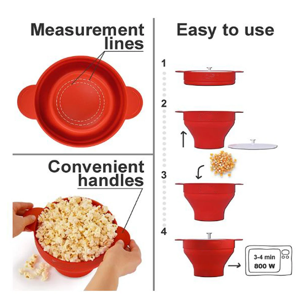 Новинка, силиконовая складная миска для перекуса, коробка для попкорна, попкорна, контейнер для микроволновой печи, здоровая закуска, домашнее ведро для попкорна