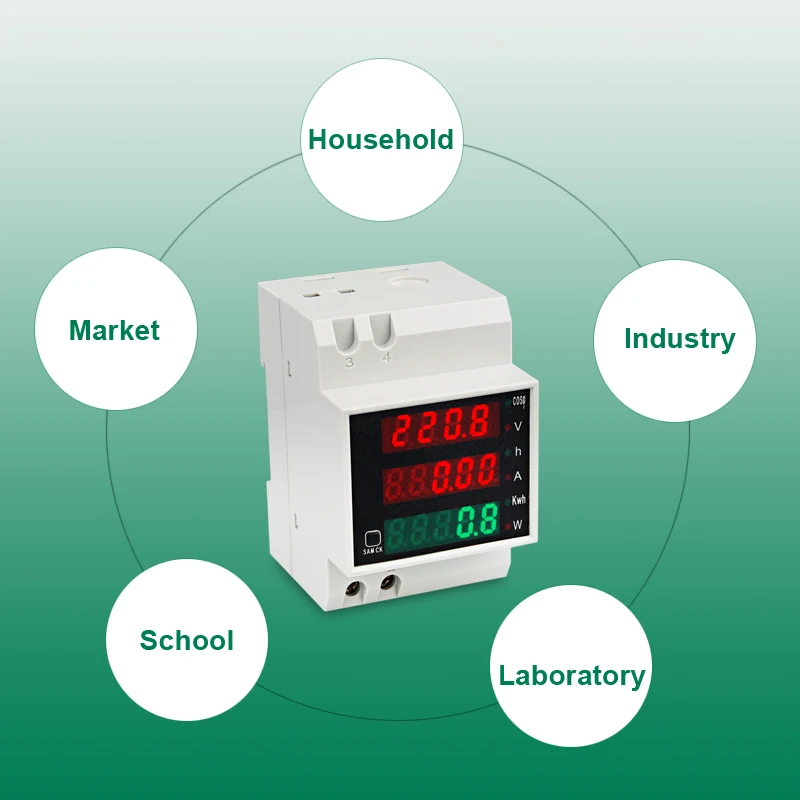 AC80-300V 0-100.0A din-рейка светодиодный Вольтметр Амперметр Красный Зеленый дисплей активный коэффициент мощности счетчик энергии Напряжение Вольт измеритель тока