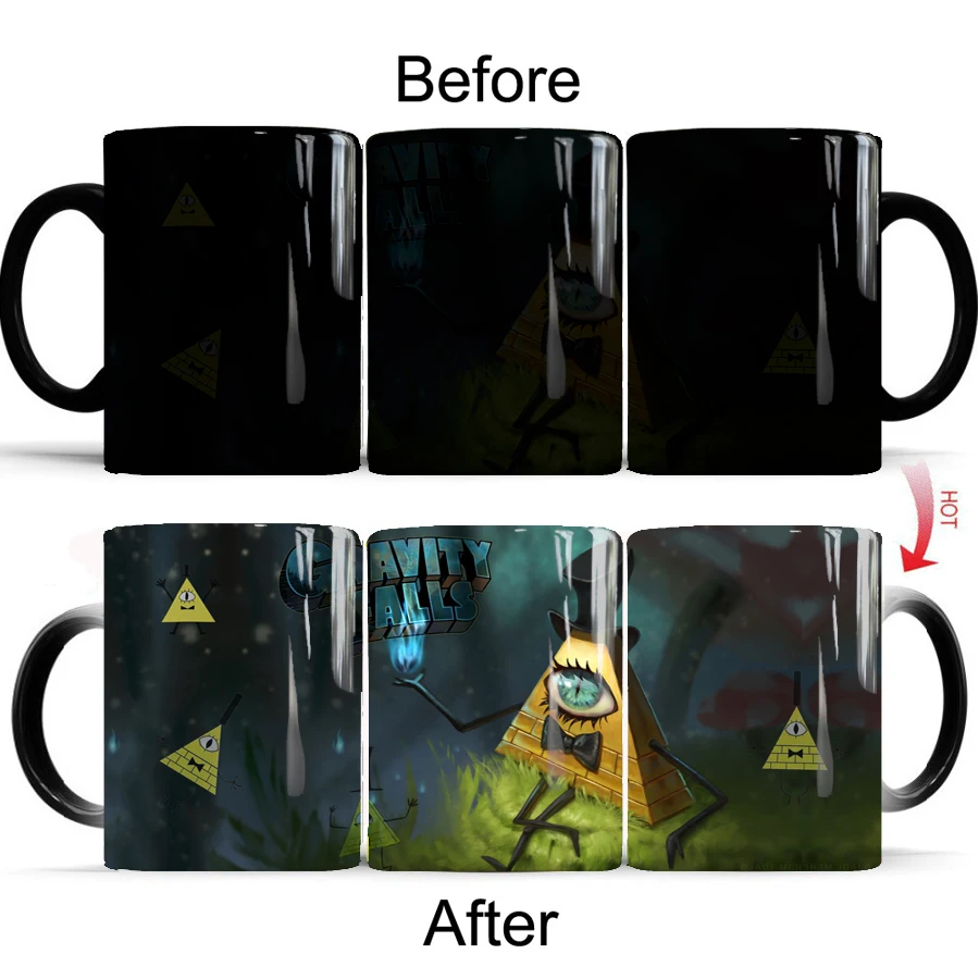

12oz Morphing Mugs Gravity Falls Coffee Tea Milk Mug Hot Cold Heat Sensitive Color Changing Black Ceramic Cup