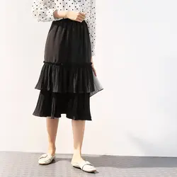 2019 Весенняя Милая юбка с высокой талией А-образная юбка средней длины темперамент и плиссированная многослойная юбка