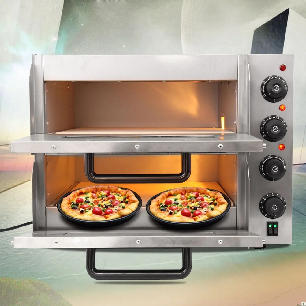 Electric Pizza Oven Double Deck CE Commercial Baking Fire Stone