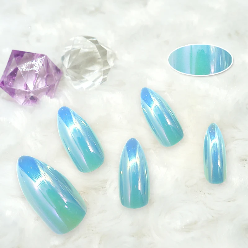 

New 24pcs/Pack Press On Nails Shining False Nail Stiletto Tips Design Colorful UV Gel Artificial Fake Nails With Glue Long Tips