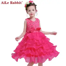 2018 г. Детские платья для девочек, платья для девочек с кроликом Aile платье с помпонами вечерние платья-пачки с яркими бриллиантами, модная