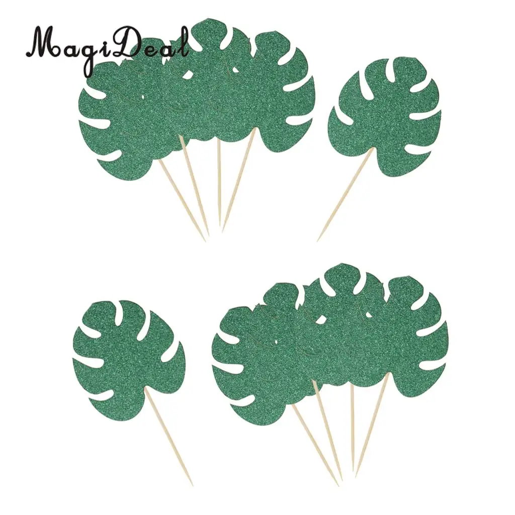 10pcs Hawaiian Glitter Paper Leaf Cupcake Pick Topper Party Decoration