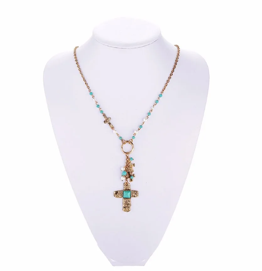 Этническая религия сплав крест-Подвеска Ожерелье для женщин Boho Bib имитация жемчуга искусственный камень цепочка ожерелье Модные ювелирные изделия