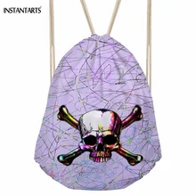 INSTANTARTS винтажные женские и мужские мешки с Кулиской 3D Красочные Череп Скелет головы печатных девочек рюкзаки дорожный несессер сумка для хранения