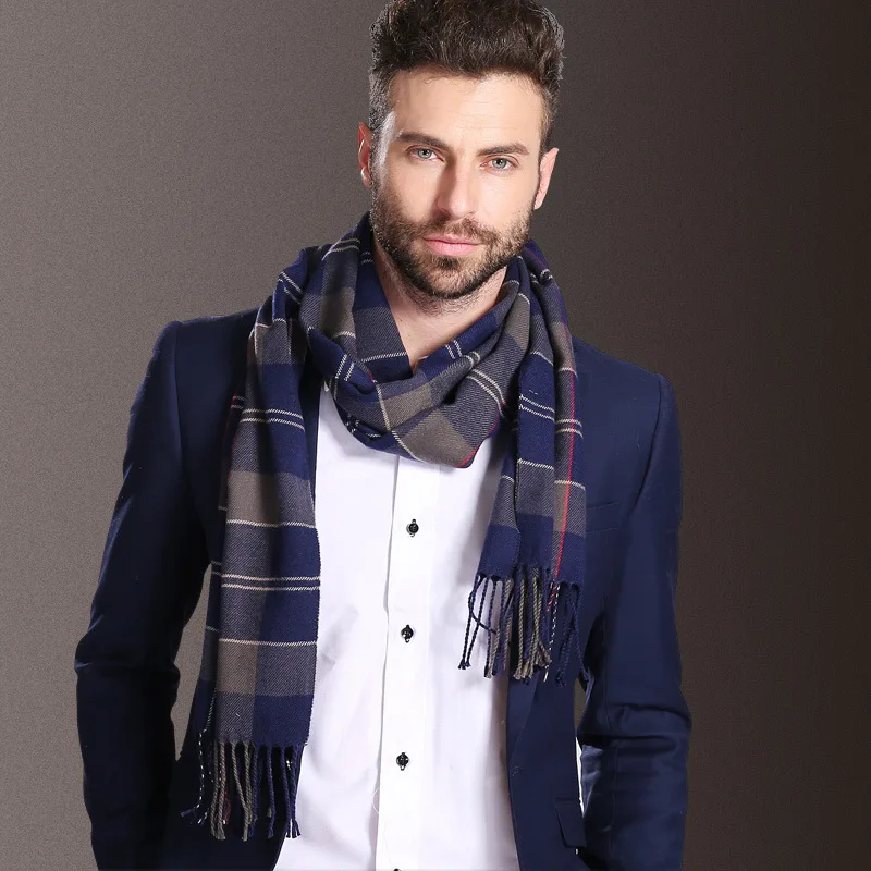 2021 New Europe Fashion Shawl Scarves Men Winter Warm Tartan Designer Scarf Business Sjaal Plaid Cotton Wraps Bufanda Foulard 