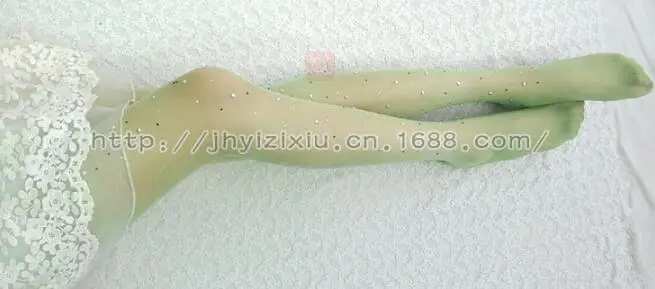 WA052 Light green Черные пикантные обтягивающие чулки, Чулки, летняя мода, сексуальные женские тонкие блестящие прозрачные блестящие стразы, колготки, высокая эластичность - Цвет: WA052 Light green